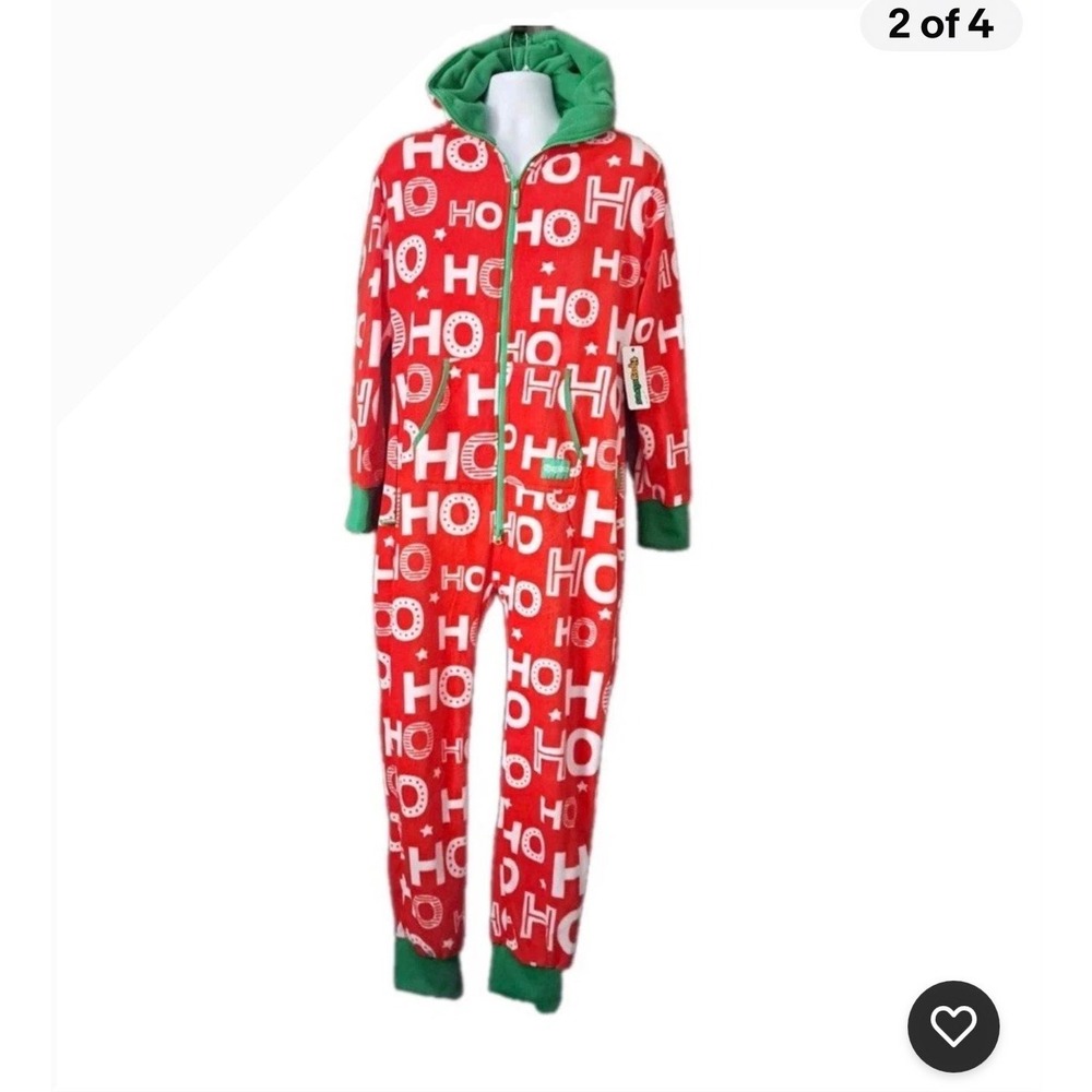 Tipsy Elves Ho Ho Ho Jumpsuit Red Christmas Onesie Hooded Pockets SM